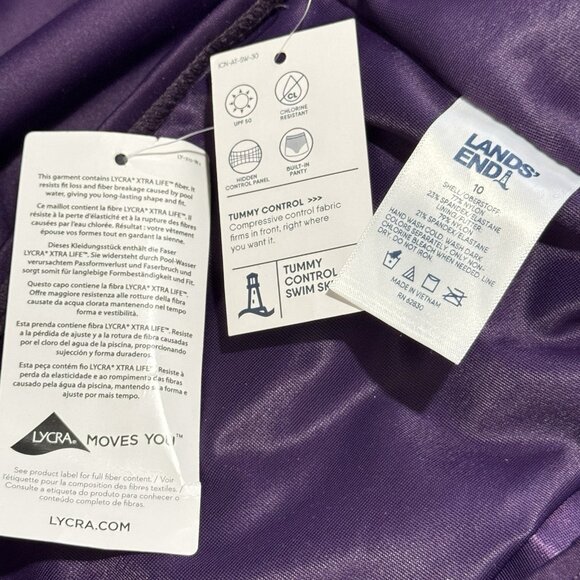 NWT Lands' End Swim Skort Bottom Skirt 10 Purple Bathing Suit Tummy Control Slim - Picture 5 of 6